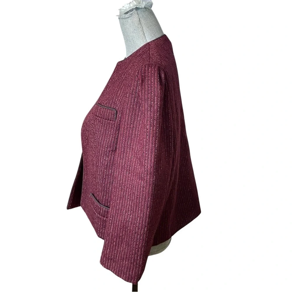 Elizabeth Arden New York wool blazer deep red tweed with black trim.